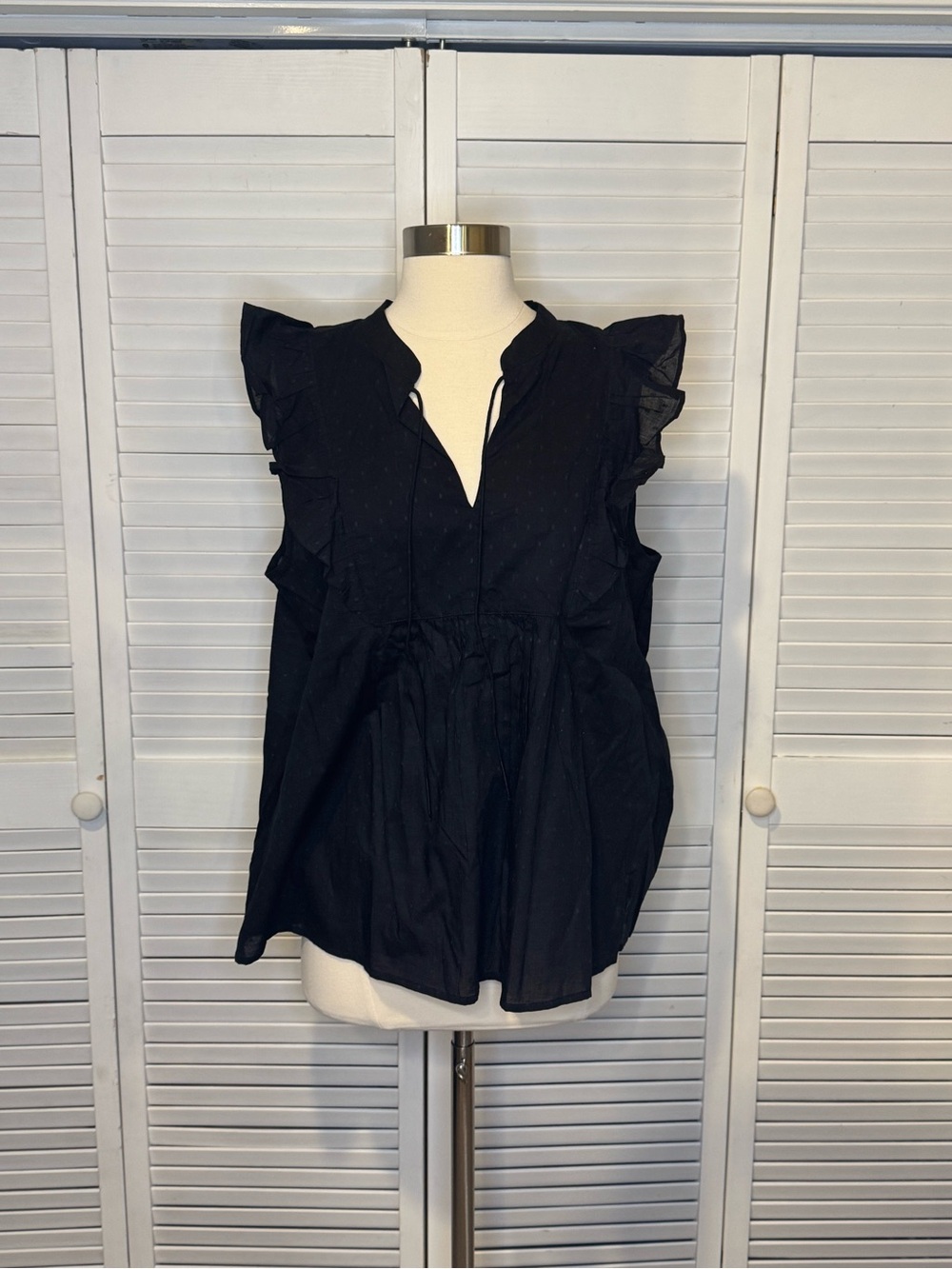 LOFT Black Flutter Sleeve V-Neck Peplum Blouse